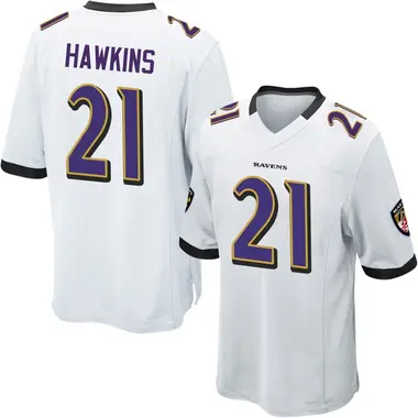 Jaylinn Hawkins Men's Game White Baltimore Ravens Jersey