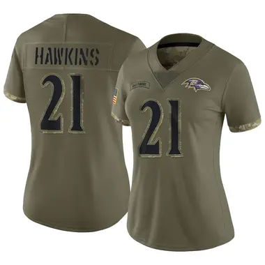 Jaylinn Hawkins Women's Limited Olive Baltimore Ravens 2022 Salute To Service Jersey