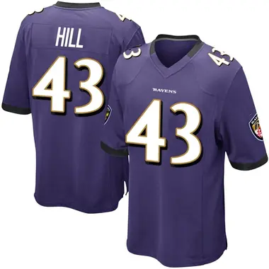 Justice Hill Men's Game Purple Baltimore Ravens Team Color Jersey