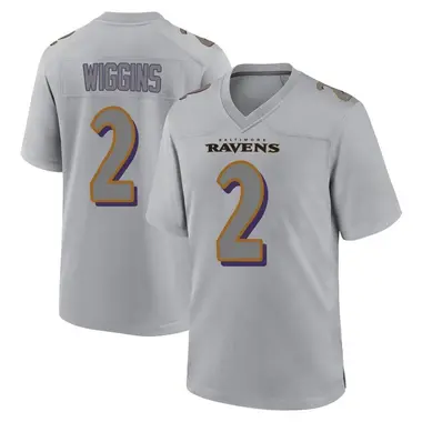 Nate Wiggins Men's Game Gray Baltimore Ravens Atmosphere Fashion Jersey