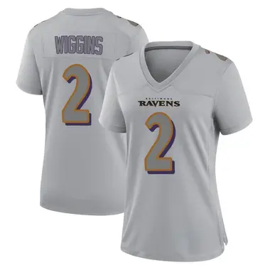 Nate Wiggins Women's Game Gray Baltimore Ravens Atmosphere Fashion Jersey