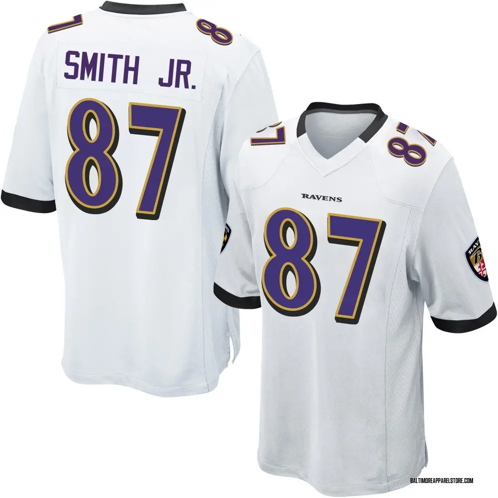 Octavian Smith Jr. Men's Game White Baltimore Ravens Jersey
