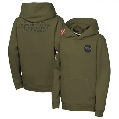Youth Olive Baltimore Ravens 2025 Salute to Service Club Fleece Hoodie